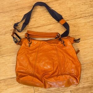 Versatile HOBO International Orange Crinkled Leather Purse Shoulder Bag